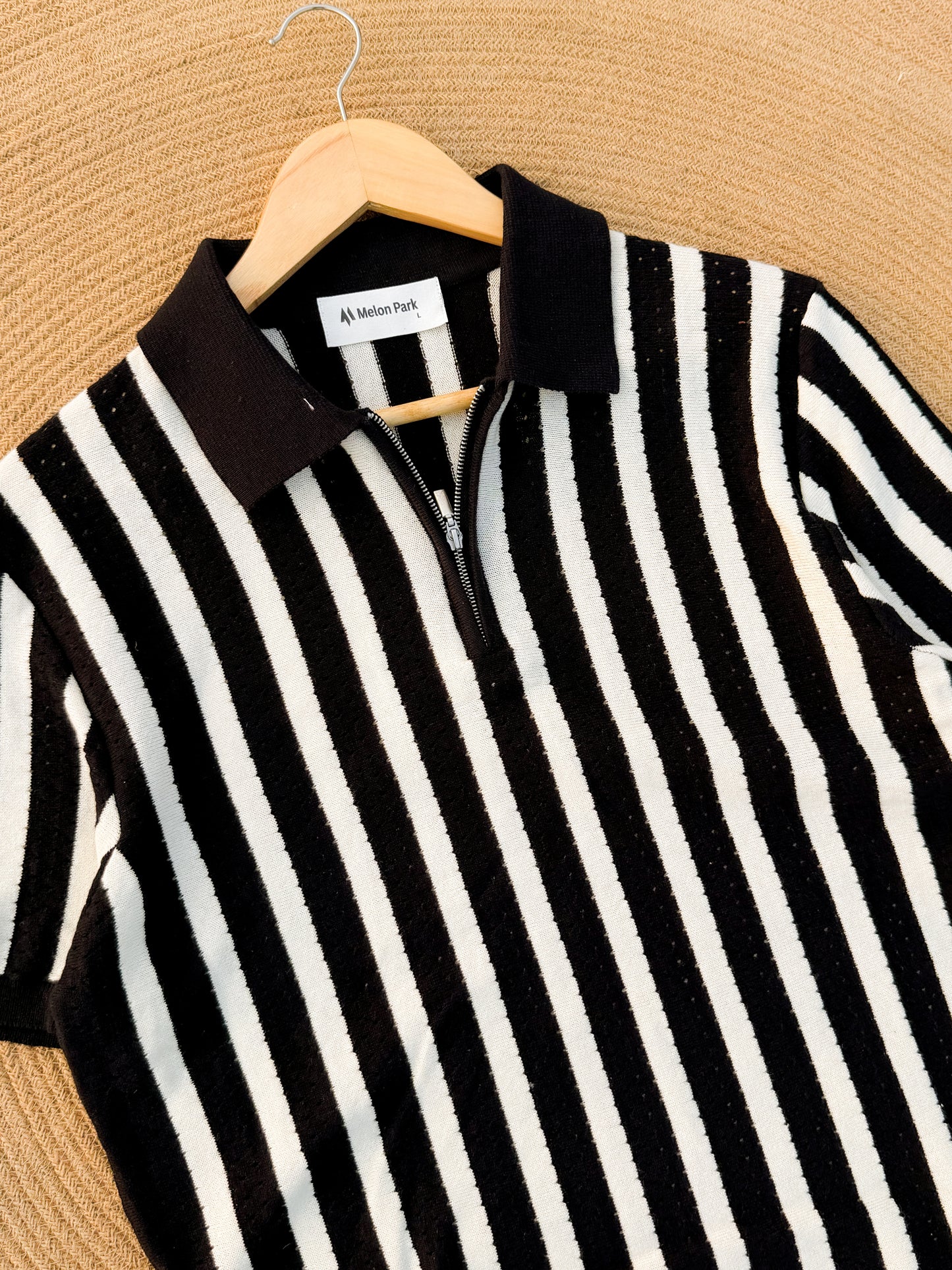 Classic Zipper Polo - Black with White