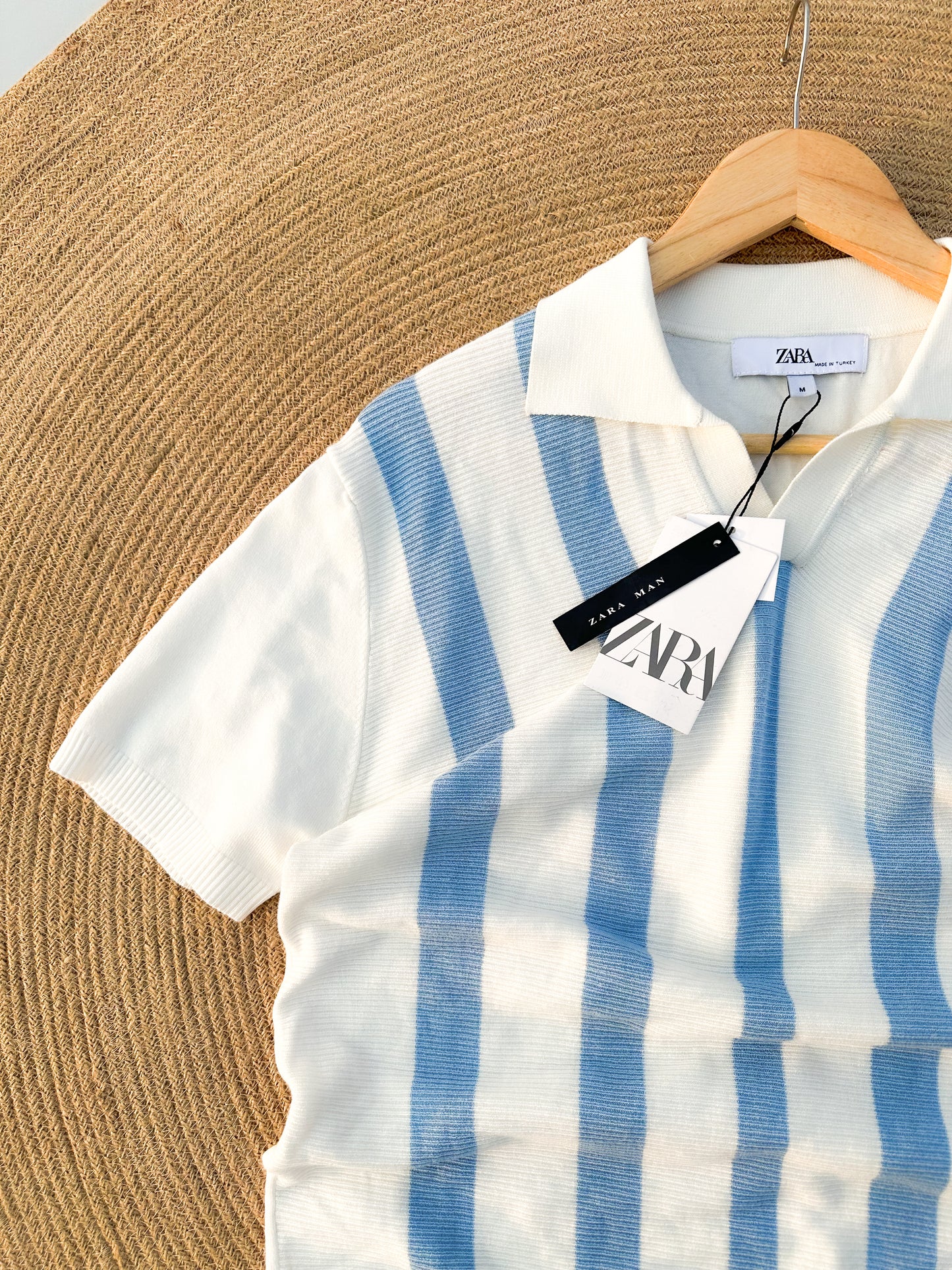 Executive Knitted Polo - White with Sky