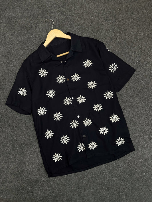 Black Floral Cuban Shirt
