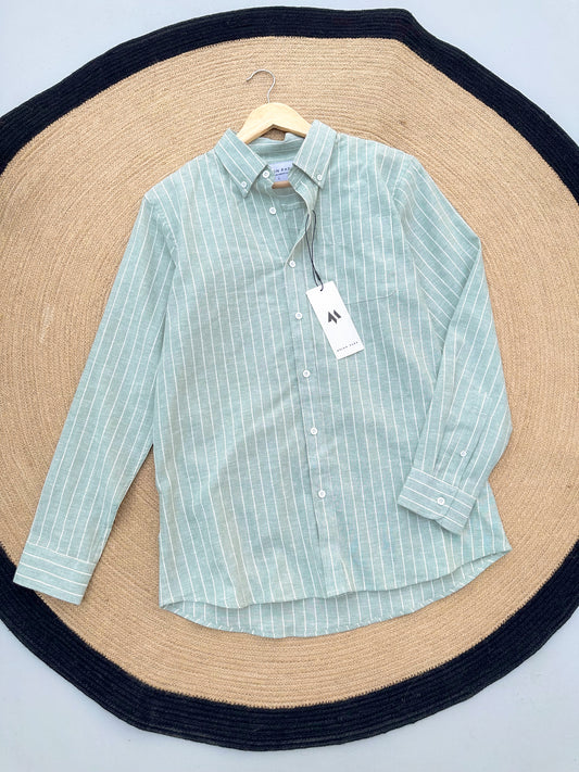 Linen Full sleeve Shirt- Mint Stripe