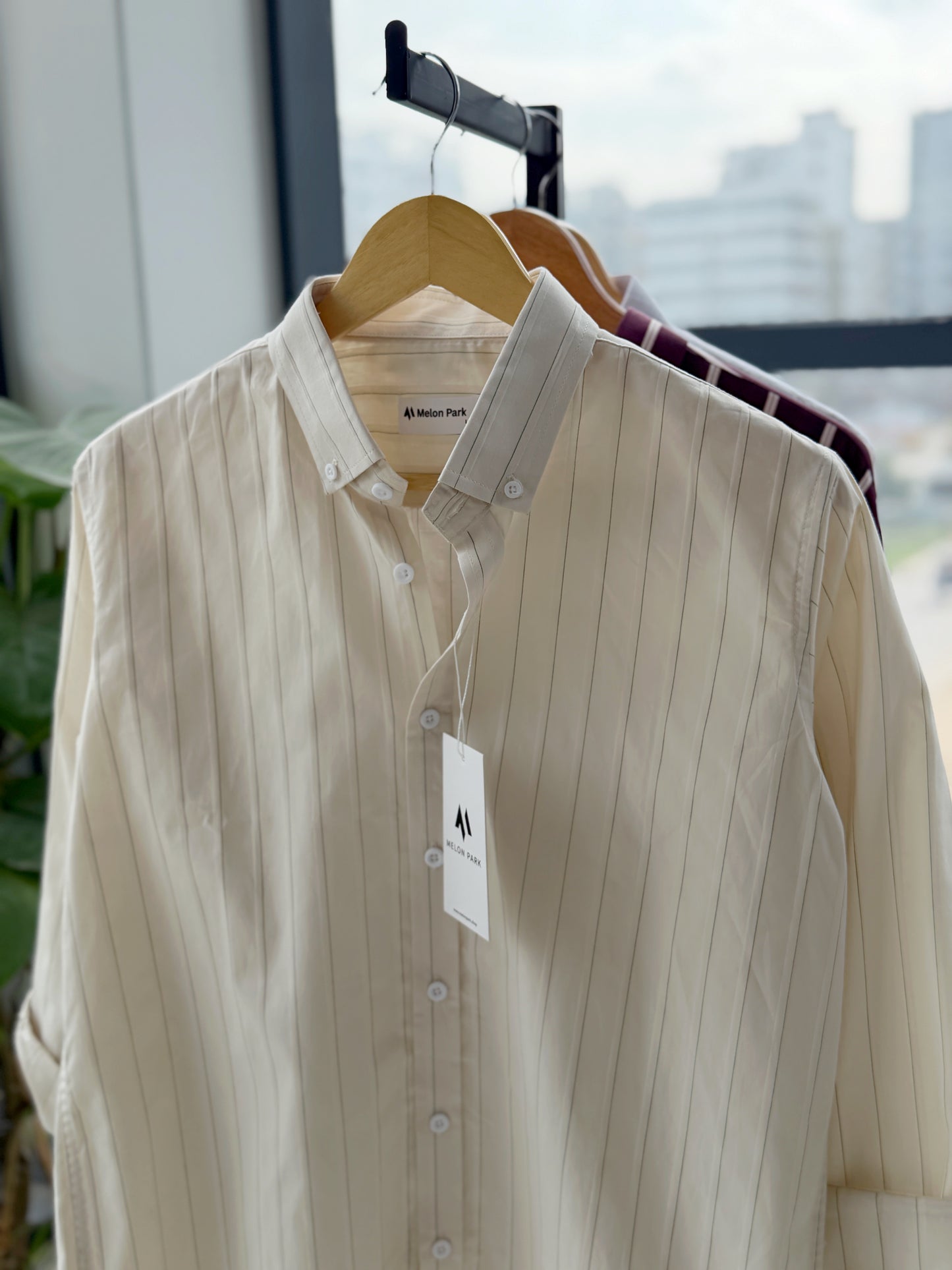 Gentle stripe shirt - Cream with Green pinstripe