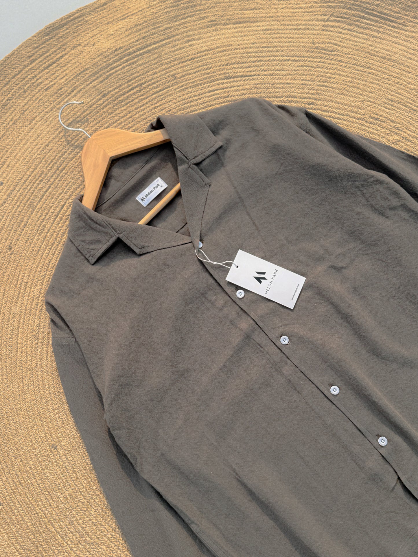 Drop-shoulder Cuban full sleeve shirt - Textured Grey