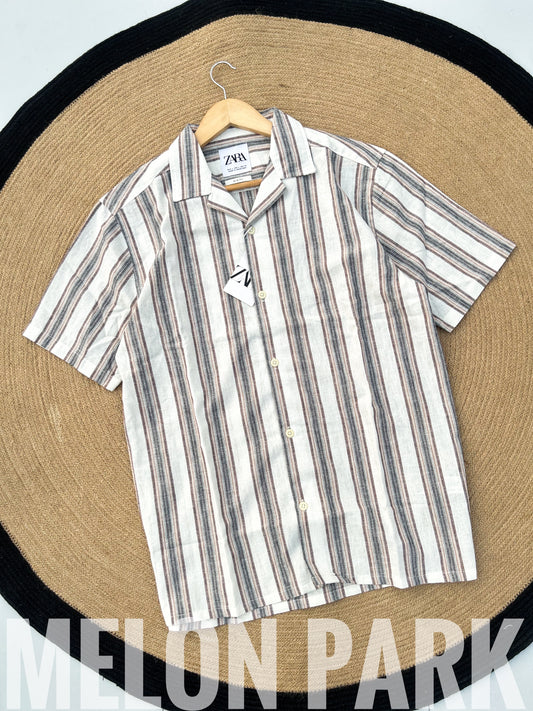 Base stripe Old Money Cuban Shirt
