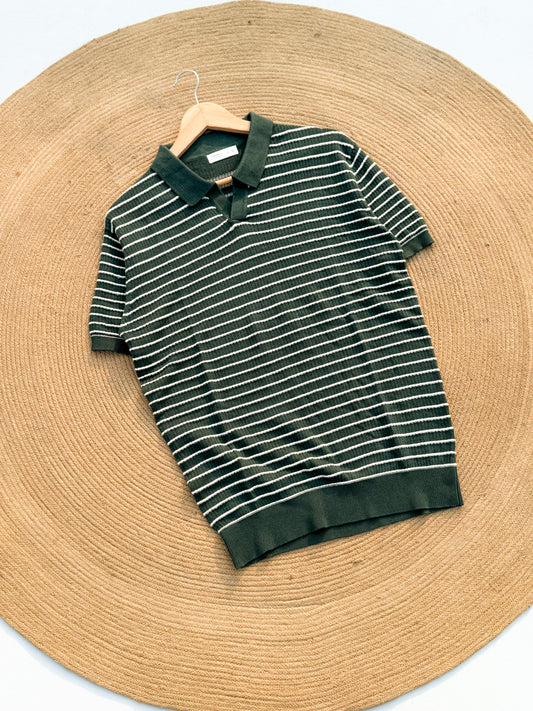 Cabana Knitted Polo - Bottle Green