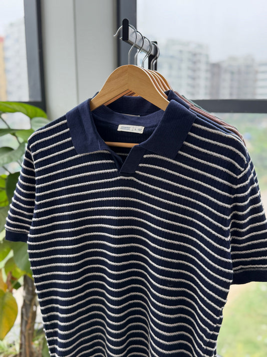 Cabana Knitted Polo - Navy Blue