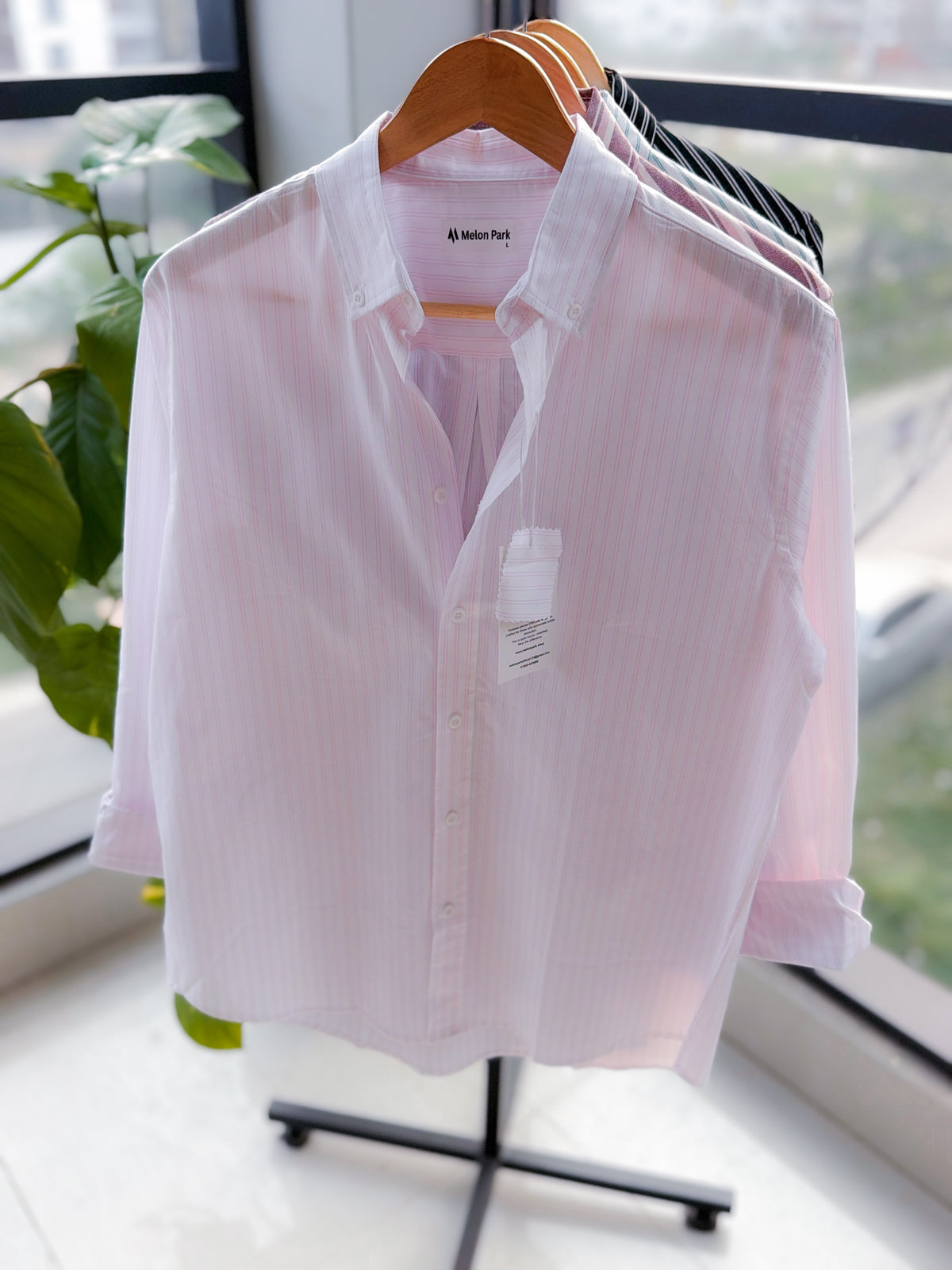 Gentle stripe shirt - White & Soft Pink stripe