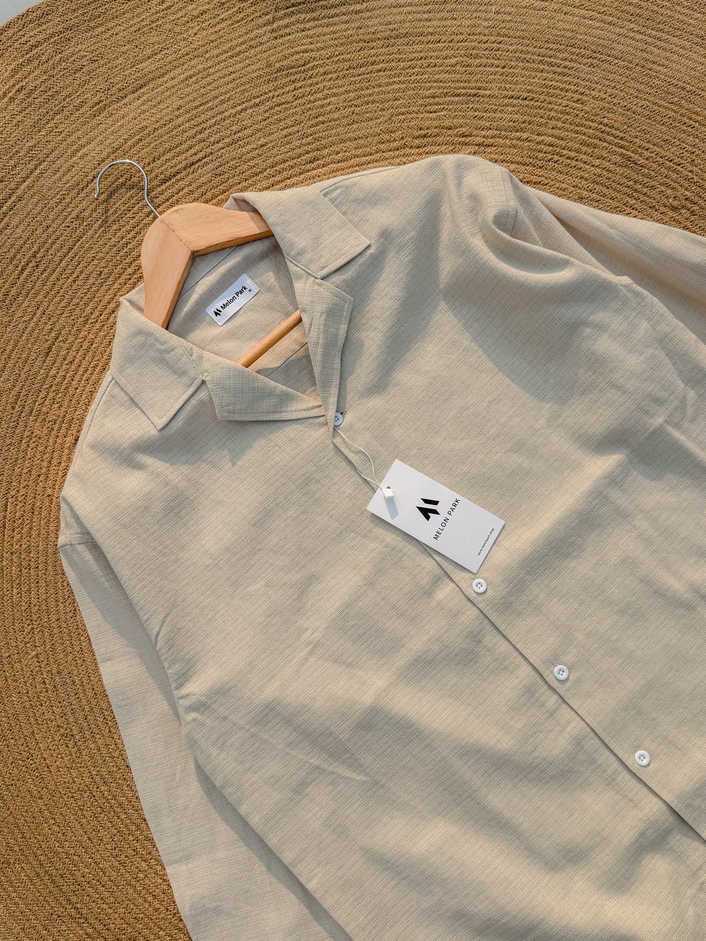 Drop-shoulder Cuban full sleeve shirt - Crafted Off White