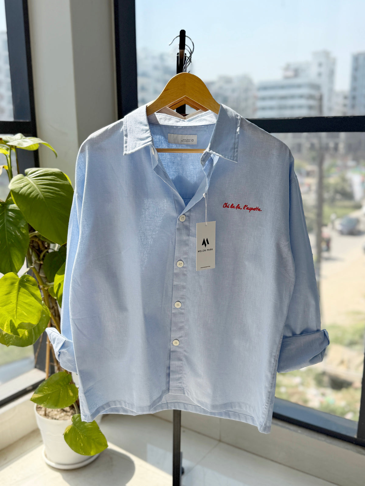 Embroidery Oversized Baggy shirt - Sky Blue