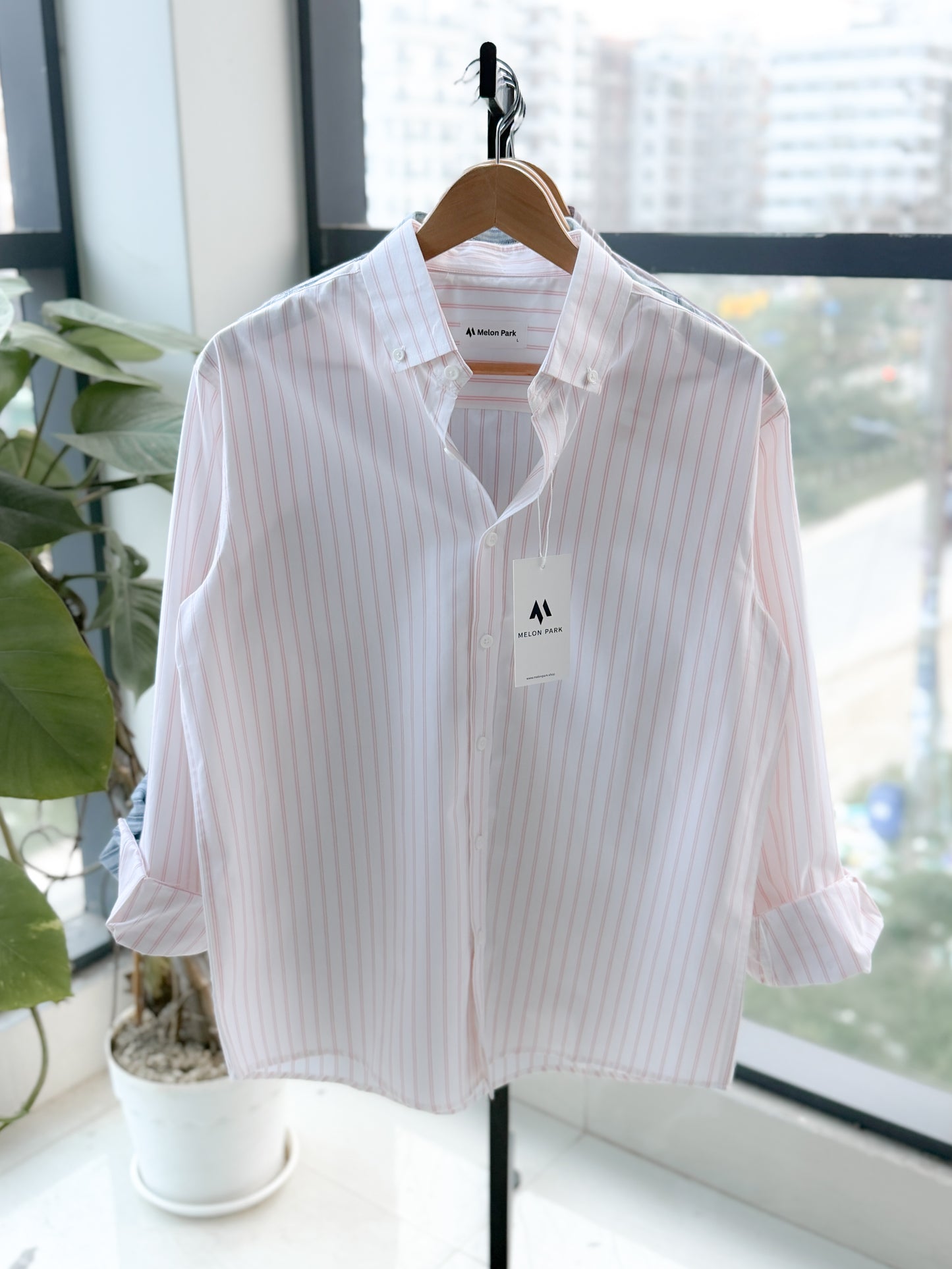 Gentle stripe shirt - Soft Pink Track stripe