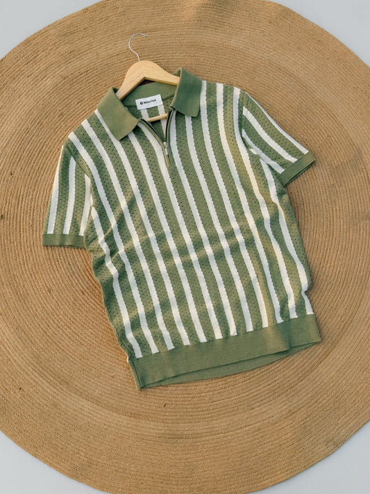 Classic Zipper Polo - Mint with White