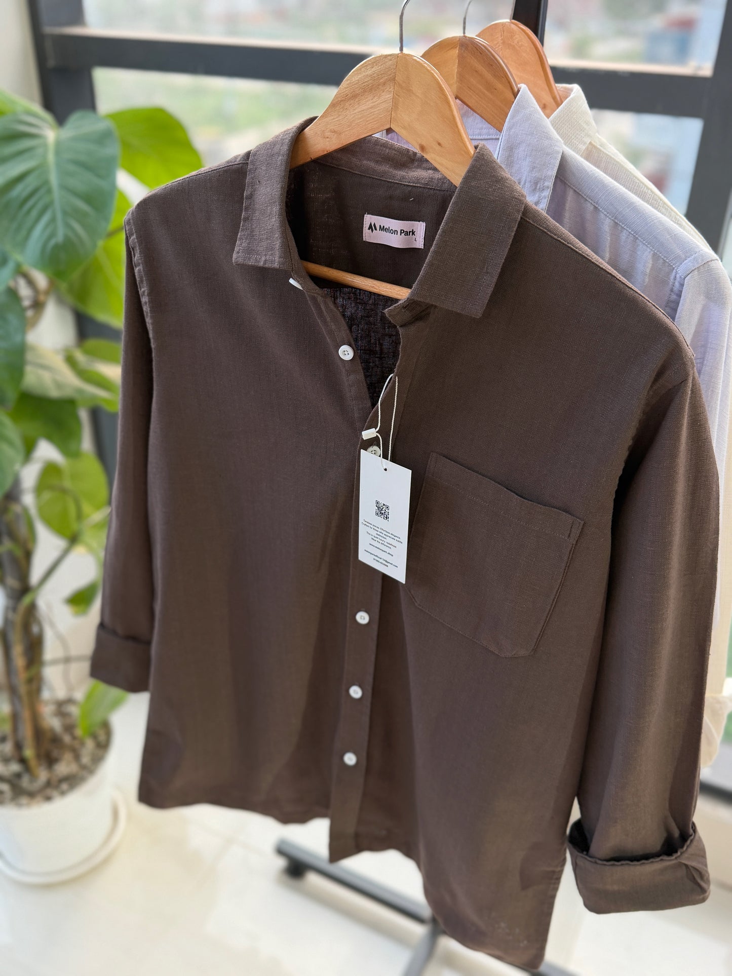 Drop-shoulder boxy shirt - Light Chocolate