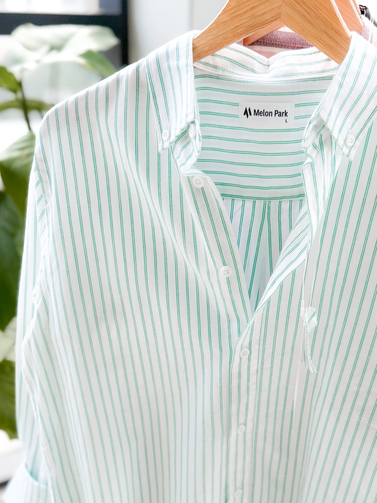 Gentle stripe shirt - White & Green stripe