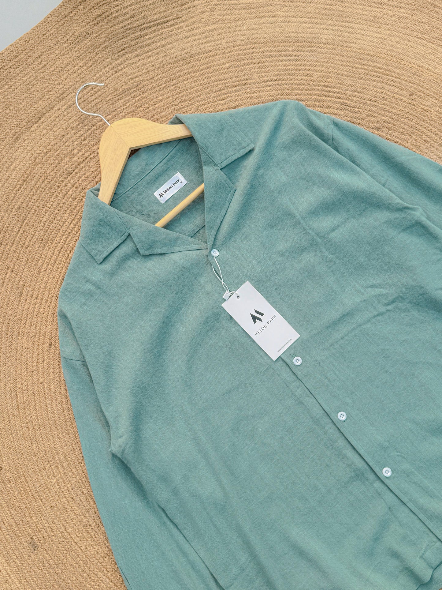 Drop-shoulder Cuban full sleeve shirt - Sage Green