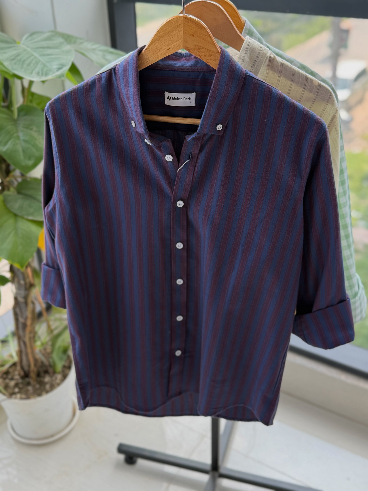 Gentle stripe shirt - Oxblood Indigo