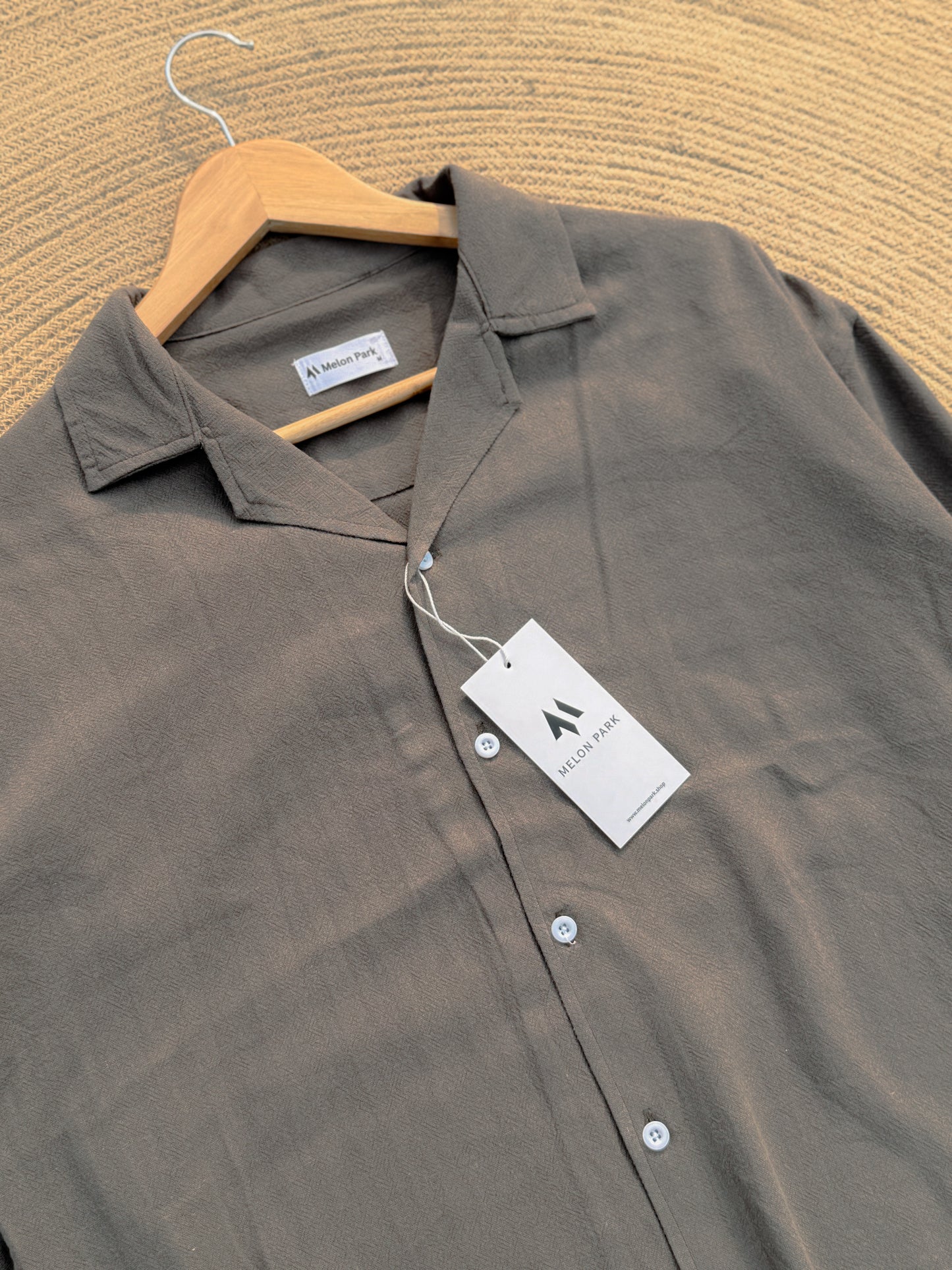 Drop-shoulder Cuban full sleeve shirt - Textured Grey