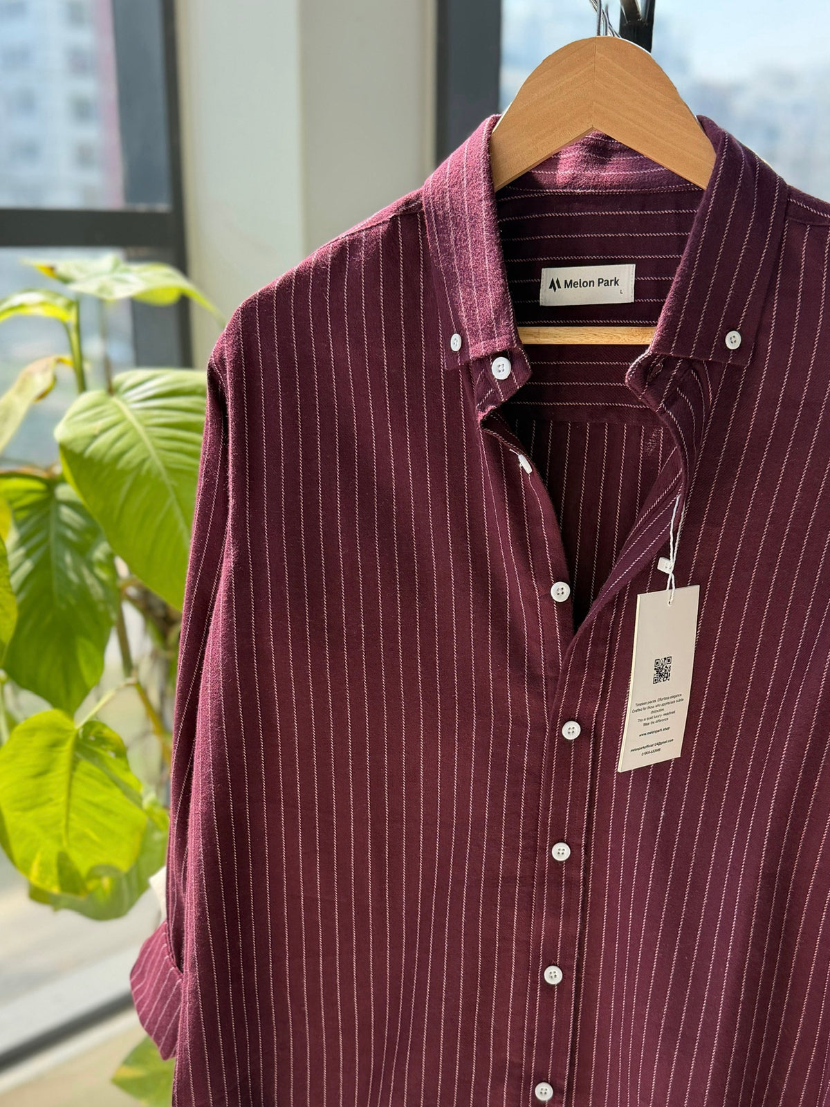 Gentle stripe shirt - Maroon with light pink stripe