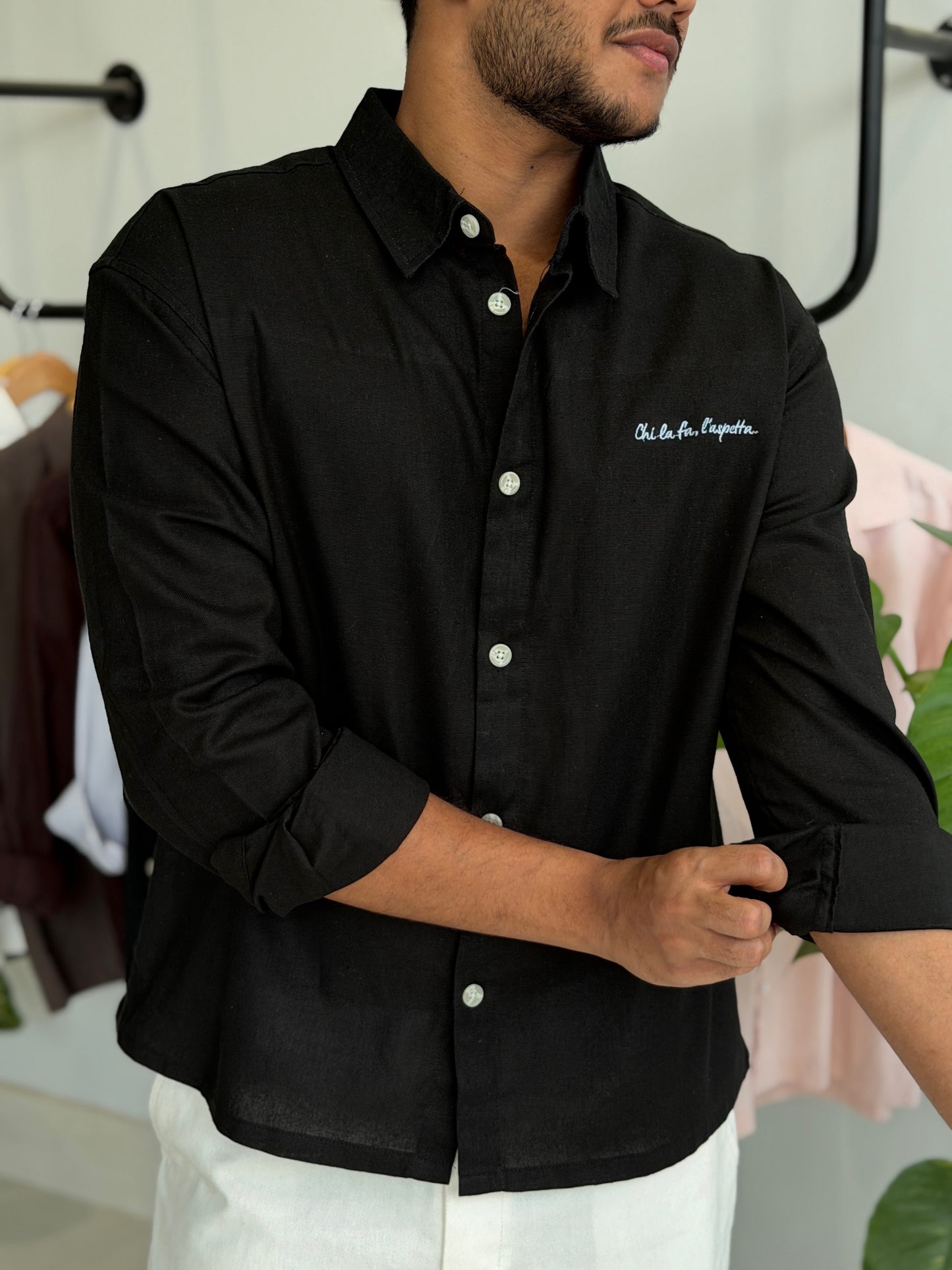 Embroidery Oversized Baggy shirt - Black