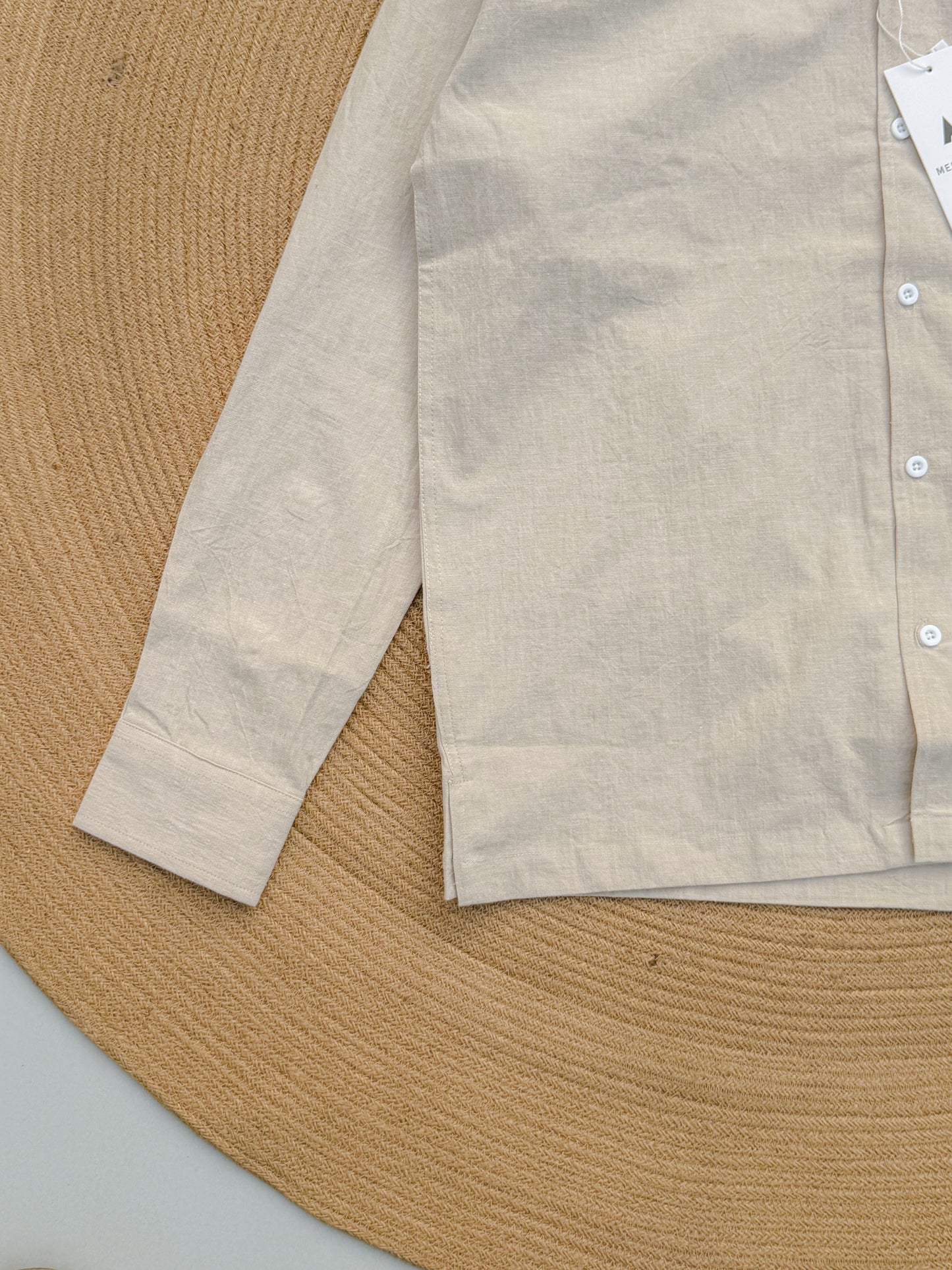 Drop-shoulder Cuban full sleeve shirt - Textured Off White