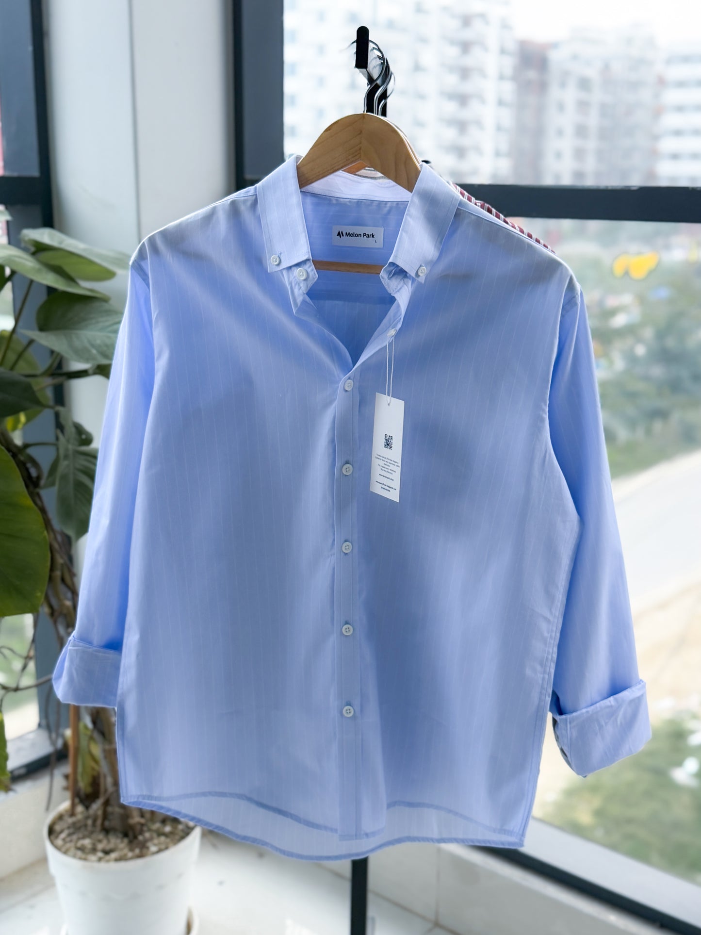 Gentle stripe shirt - Powder Blue micro-stripe