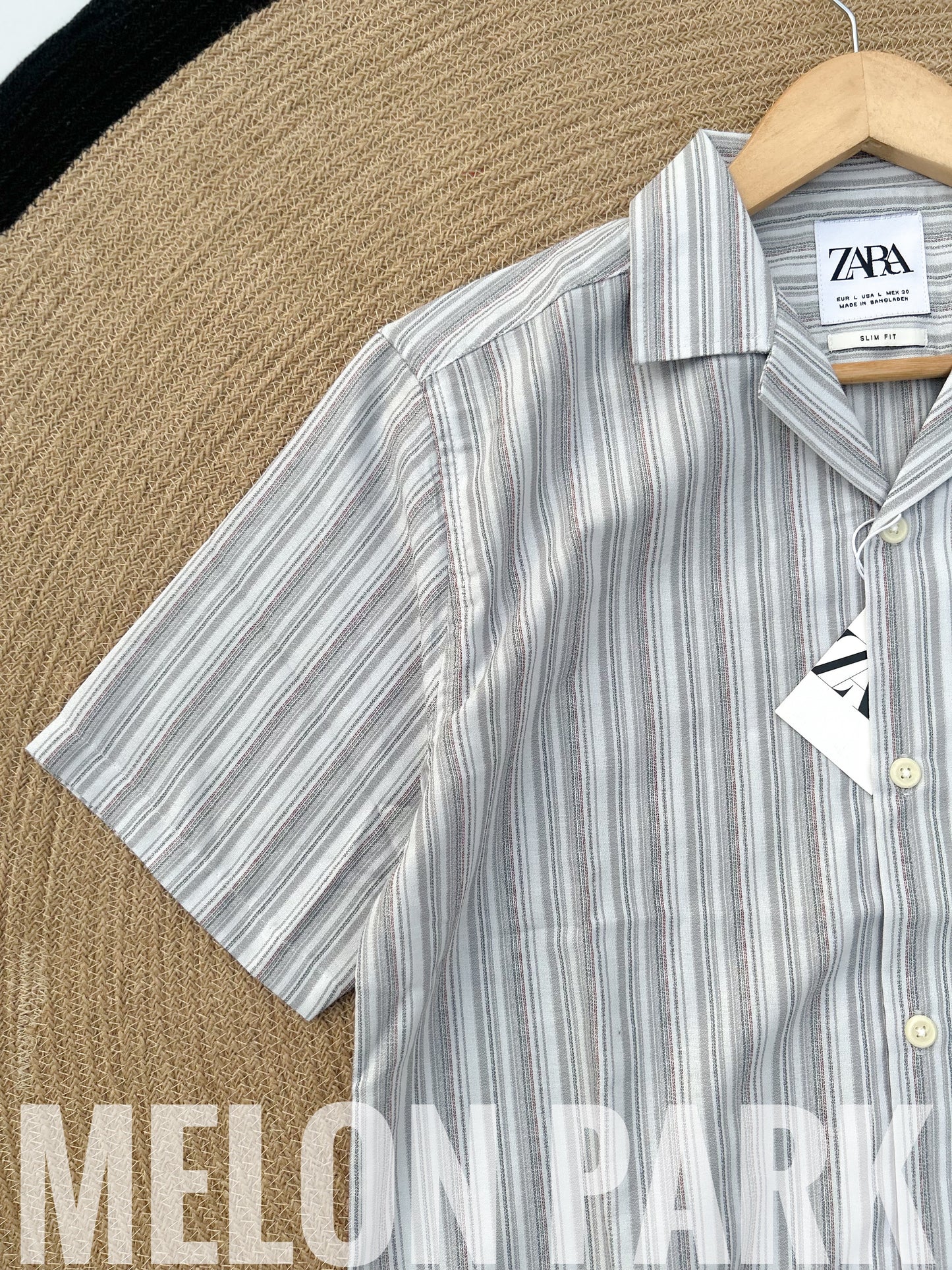 Light Grey small stripe Old Money Cuban Shirt