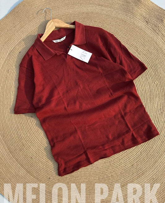 Maroon Thermal Waffle polo