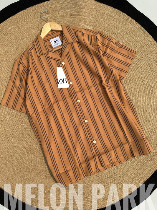 Brown Stripe Old Money Cuban Shirt