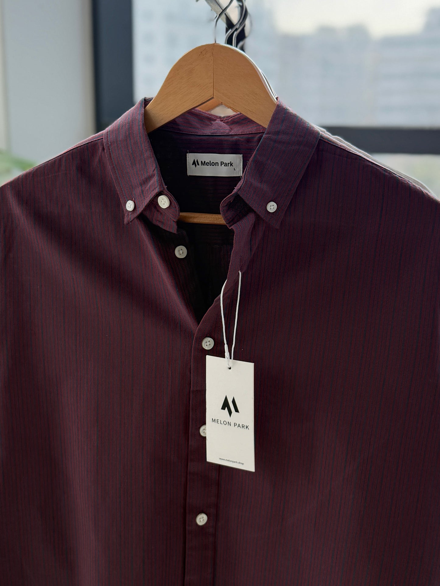 Gentle stripe shirt - Burgundy micro-stripe