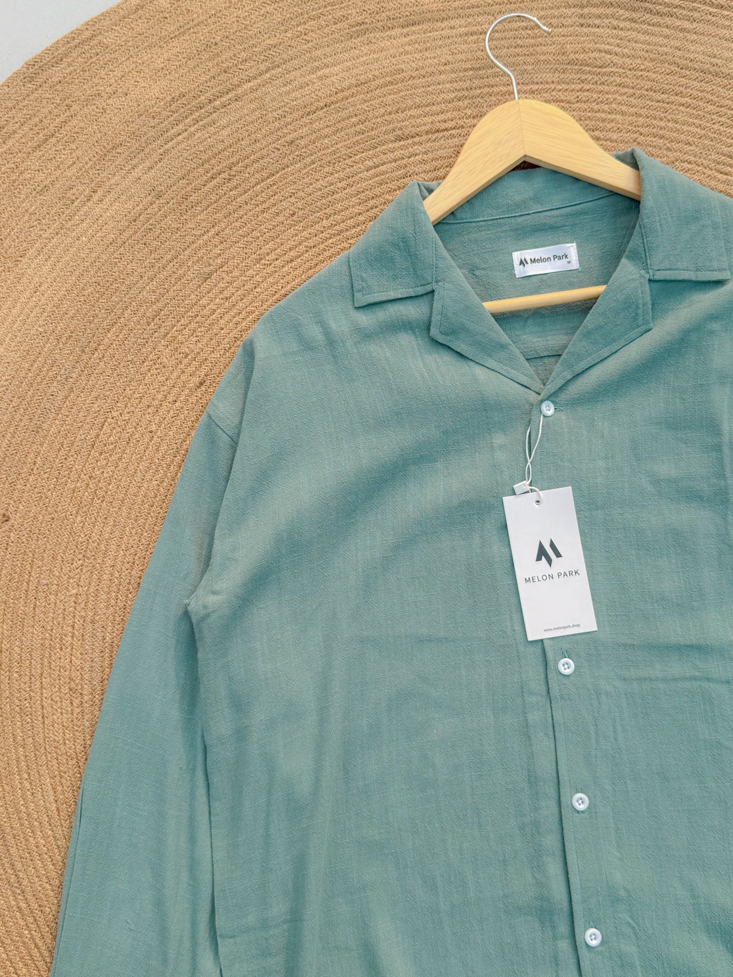 Drop-shoulder Cuban full sleeve shirt - Sage Green