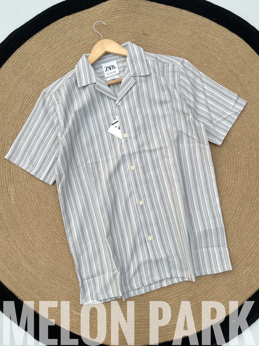 Light Grey small stripe Old Money Cuban Shirt