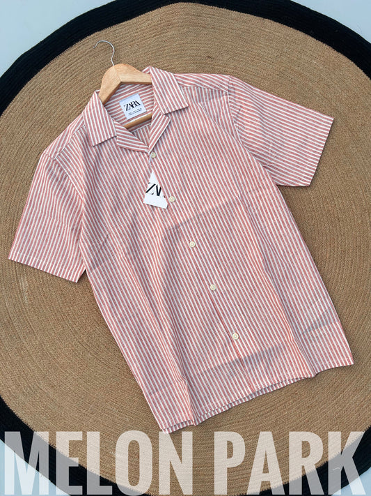 Pine peach Old Money Cuban Shirt