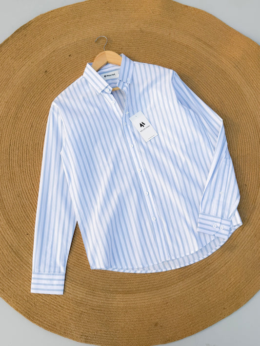 Old Money full sleeve shirt - Powder Blue stripe