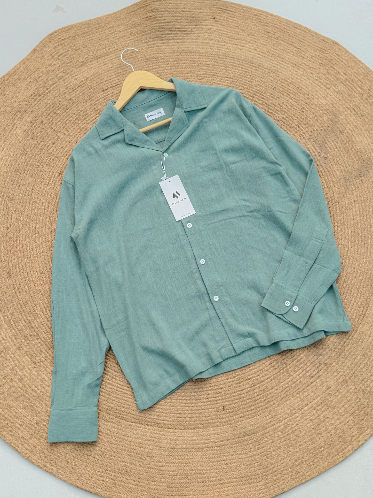 Drop-shoulder Cuban full sleeve shirt - Sage Green
