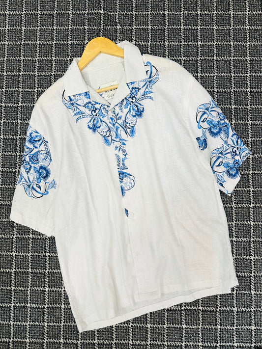 Cuban half shirt - Blue Floral
