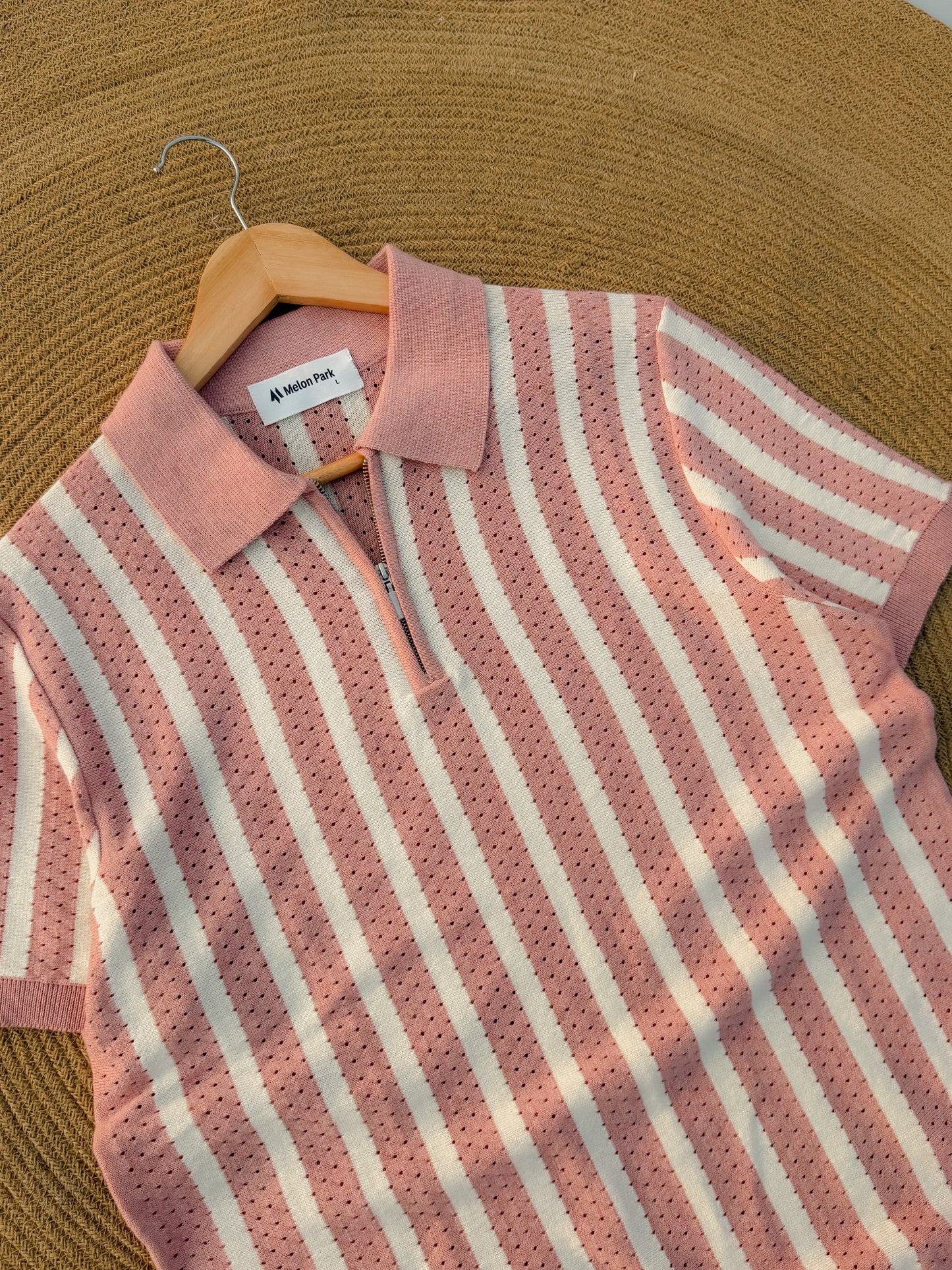 Classic Zipper Polo - Baby Pink with White