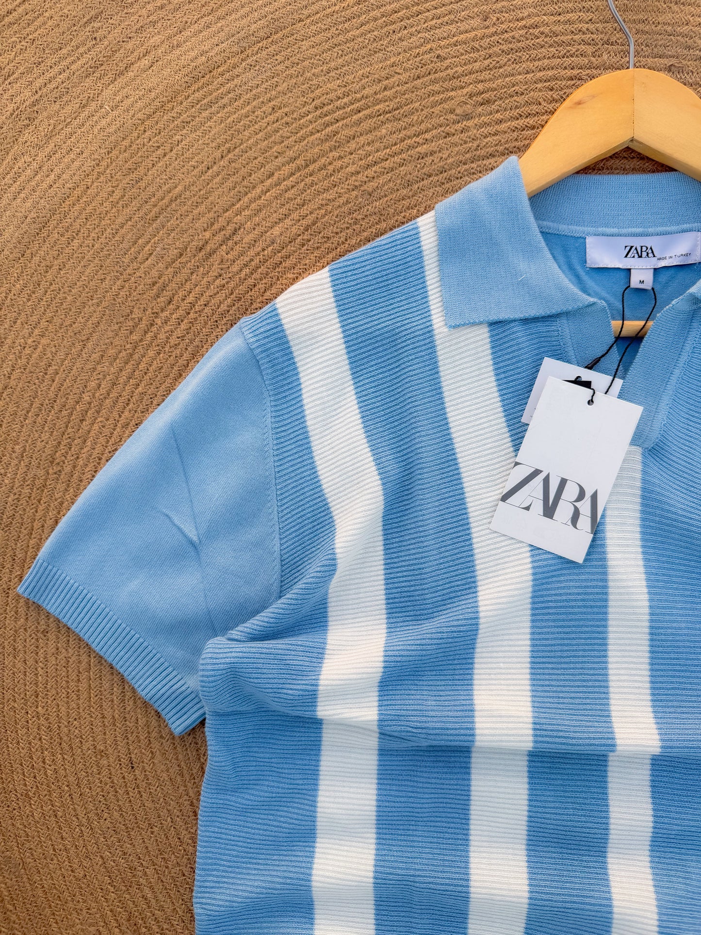 Executive Knitted Polo - Cool Blue with White