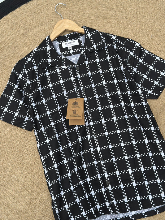 Black Cheque Cuban Half Shirt