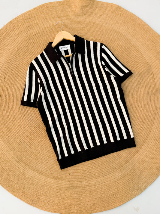 Classic Zipper Polo - Black with White