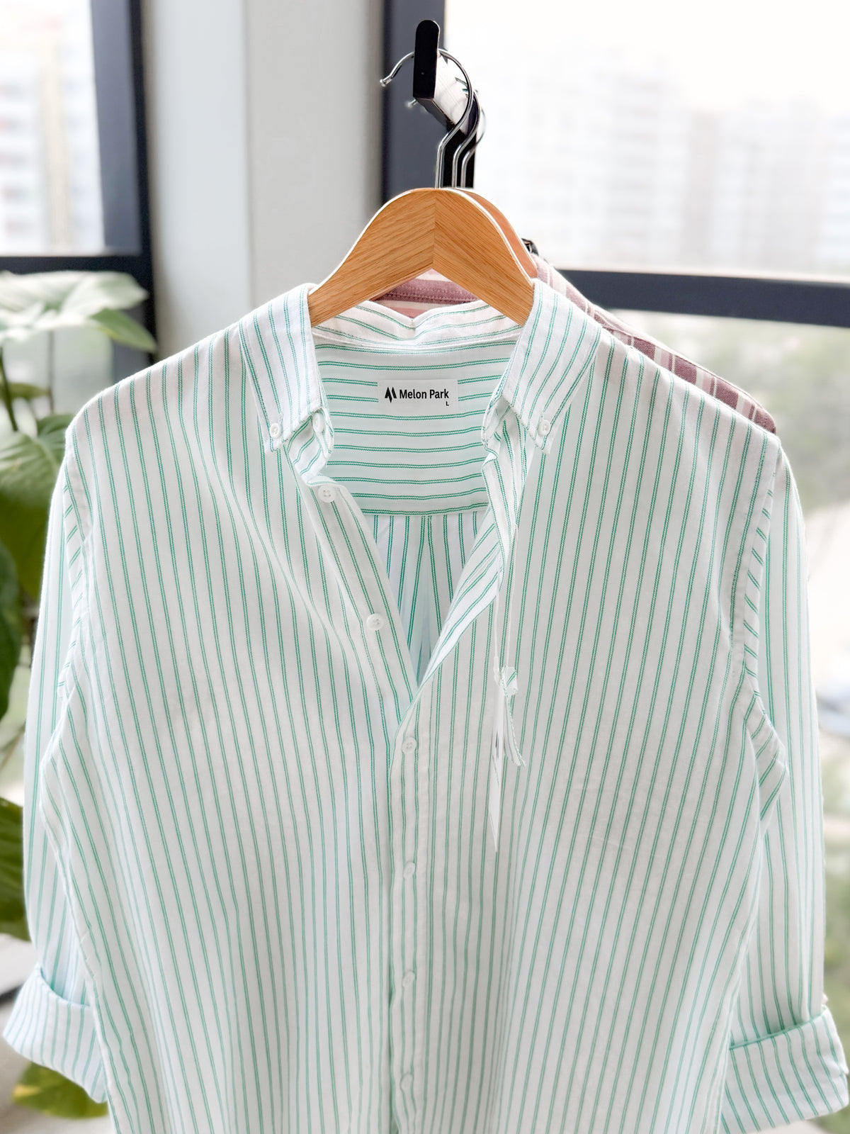 Gentle stripe shirt - White & Green stripe