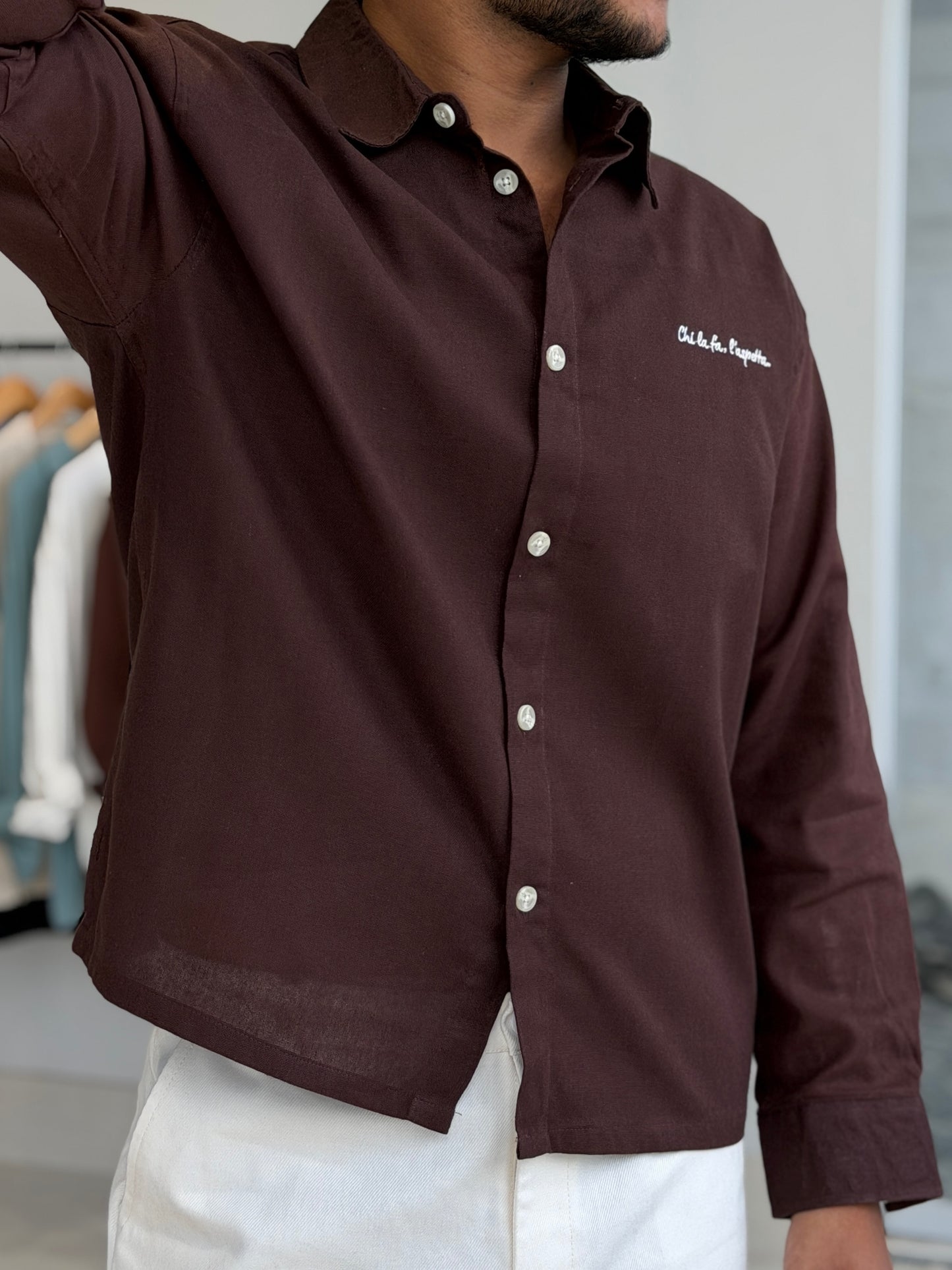 Embroidery Oversized Baggy shirt - Chocolate