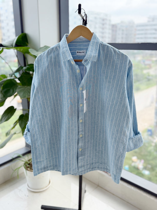 Gentle stripe Drop-shoulder shirt - Seaside stripe