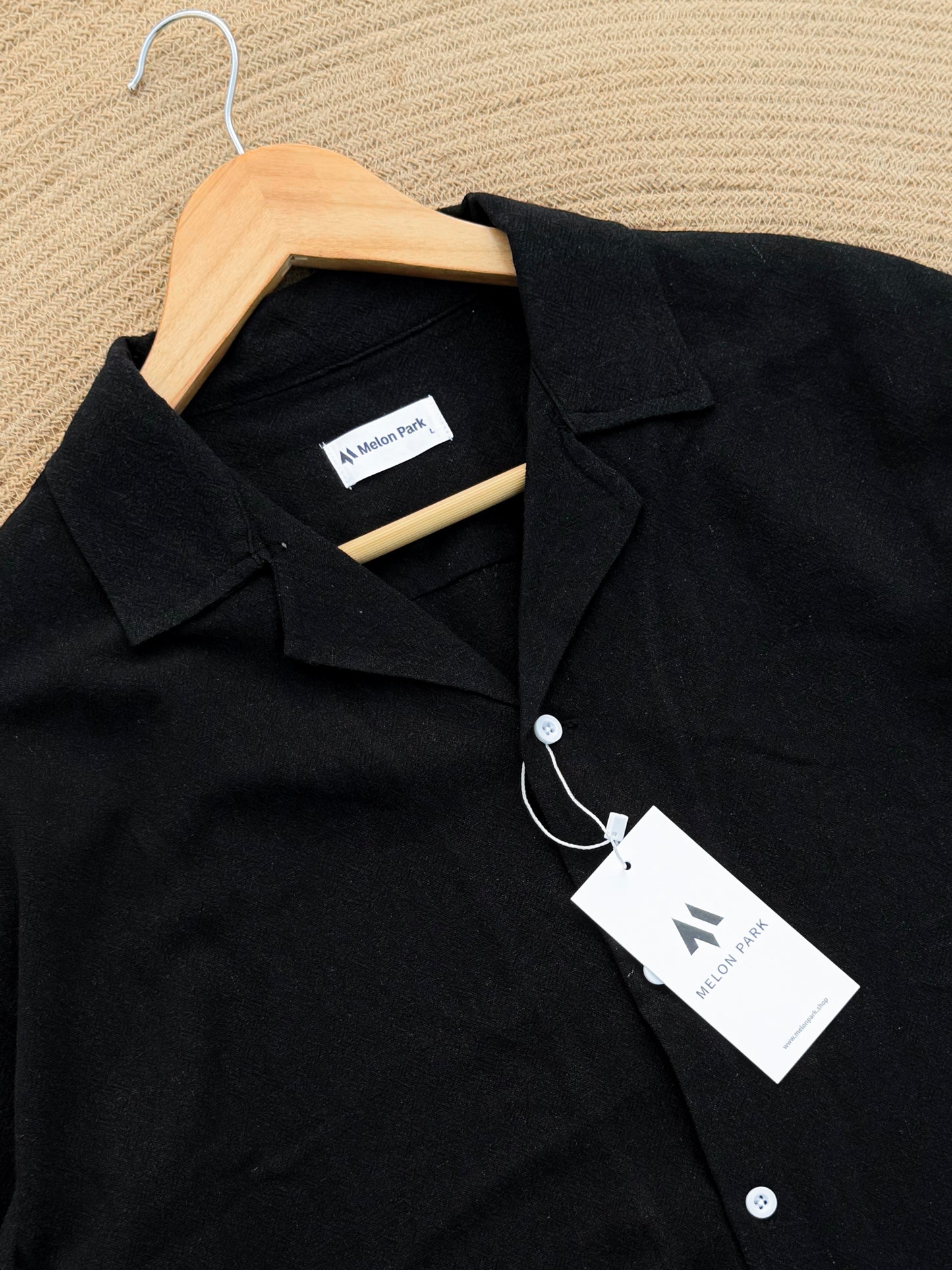 Drop-shoulder Cuban full sleeve shirt - Black