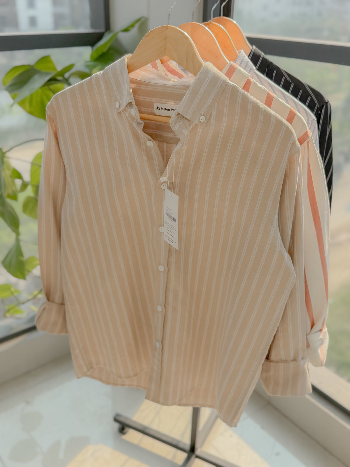 Gentle stripe shirt - Camel Horizon