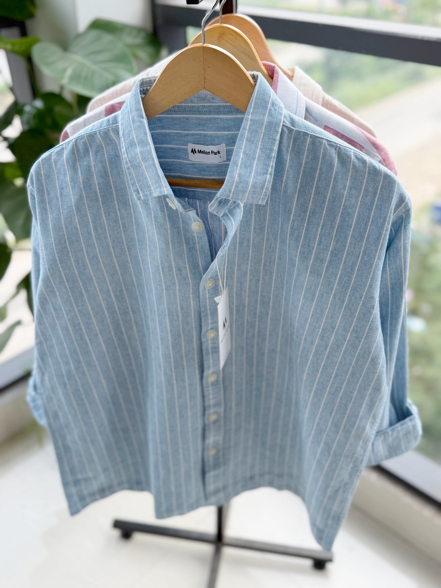 Gentle stripe Drop-shoulder shirt - Seaside stripe