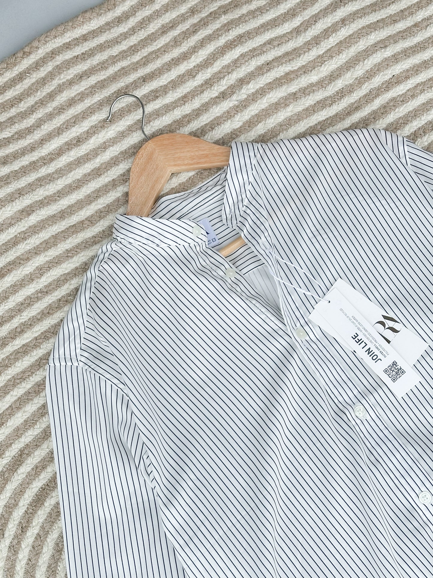 Band Collar Shirt - White with Black