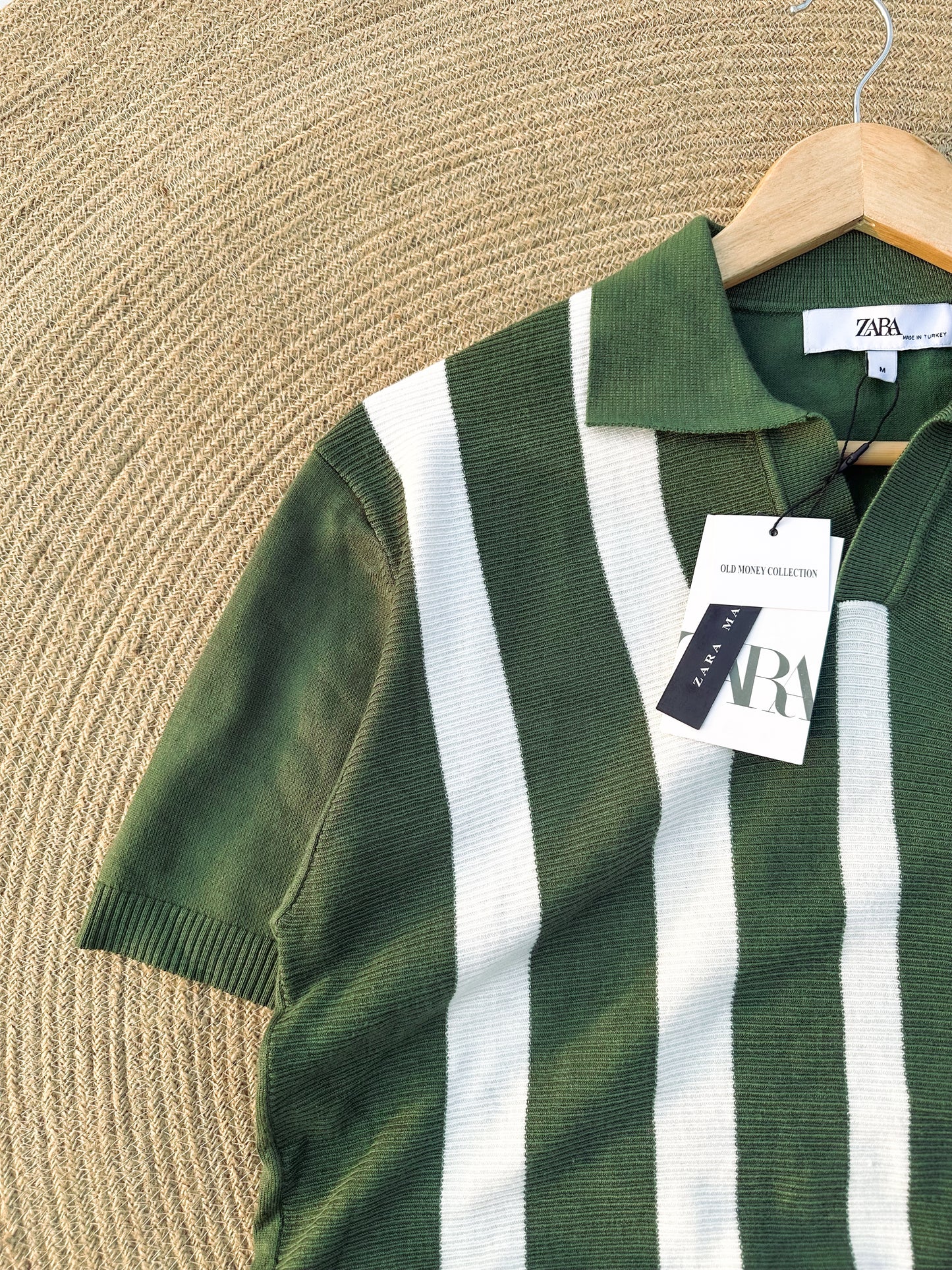 Executive Knitted Polo - Olive with White