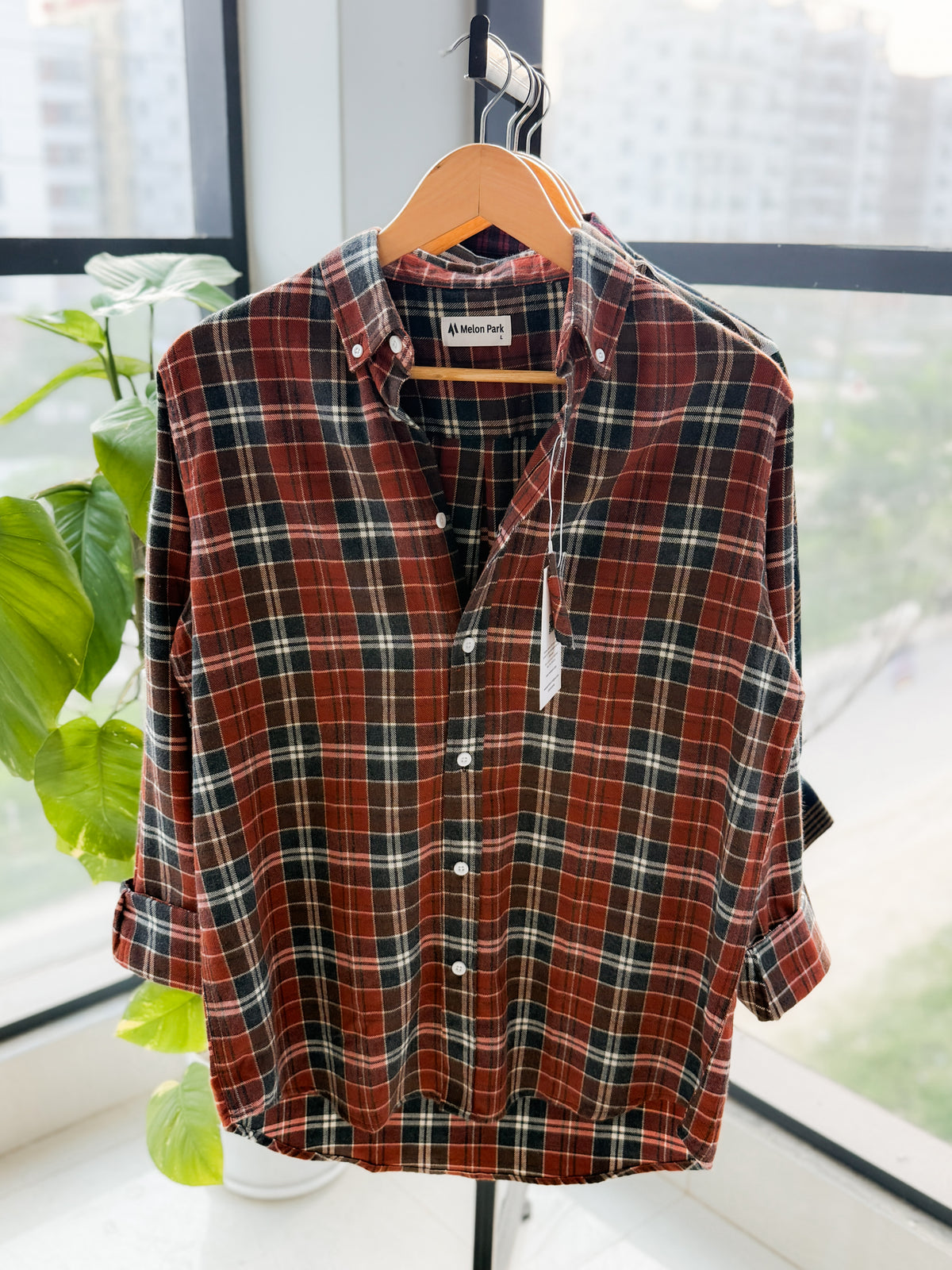 Gentle check shirt - Brick Mahogany