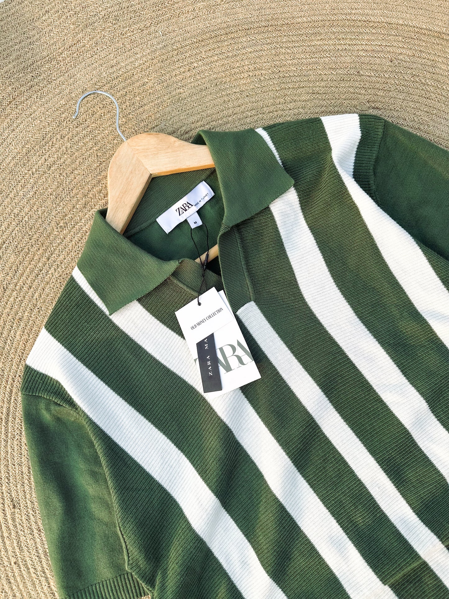 Executive Knitted Polo - Olive with White