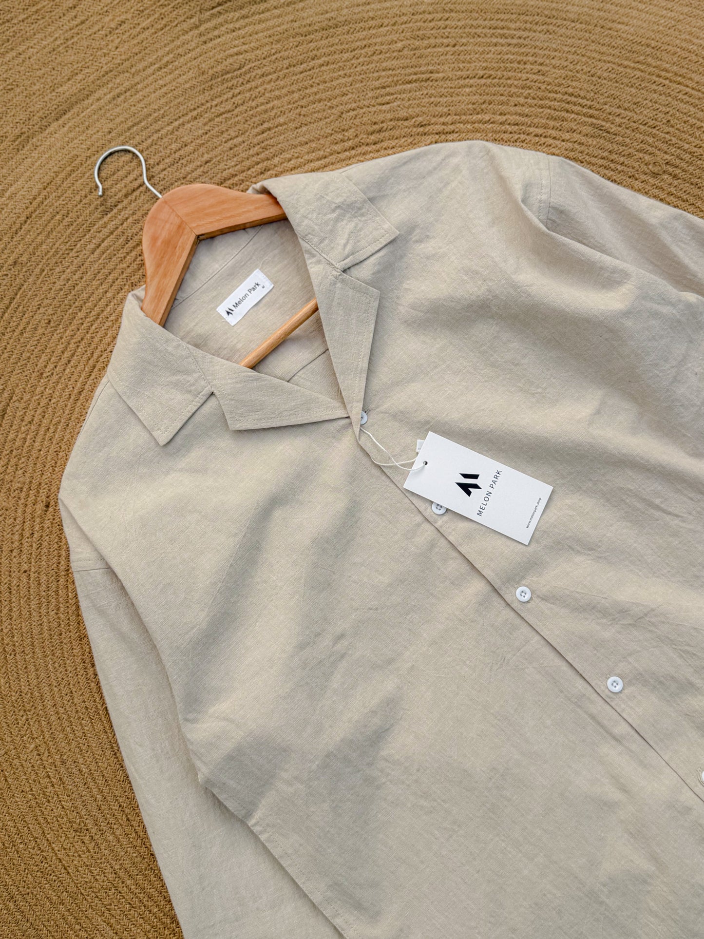 Drop-shoulder Cuban full sleeve shirt - Textured Off White