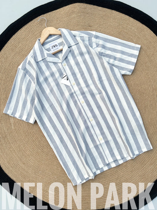 White-Grey stripe Old Money Cuban Shirt