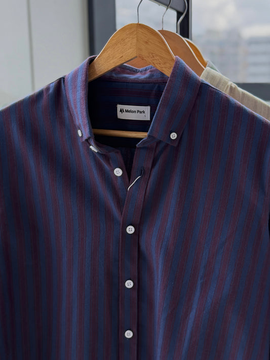 Gentle stripe shirt - Oxblood Indigo